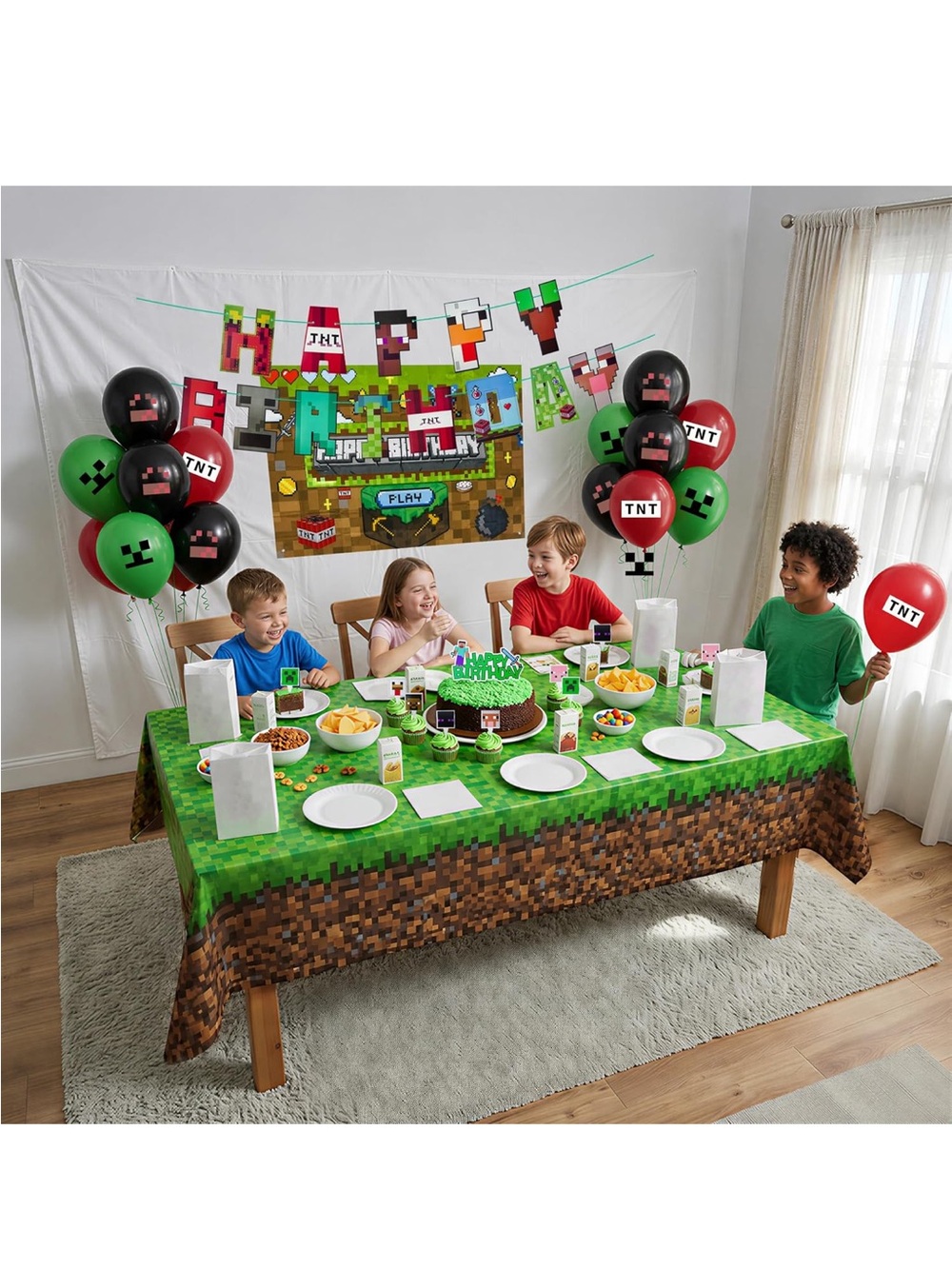 Minecraft-Inspired Kids Green Pixel Sword birthday party bundle